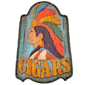 Vintage Hand-Carved Balsam Wood CIGARS Sign mancave home bar Wall Plaque 16"x11"